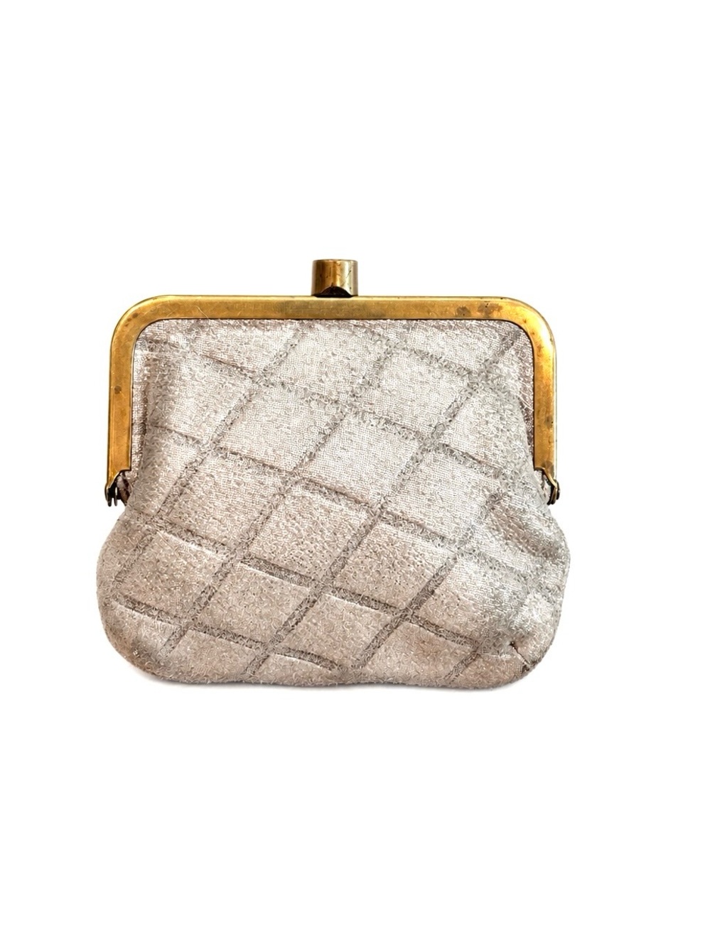 FOSSIL Vintage Rare Quilted Metallic Silver Gold Frame Kisslock Coin Purse